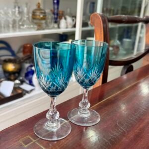 Set de 2 copas de cristal súper tallado para vino estilo BACCARAT celestes