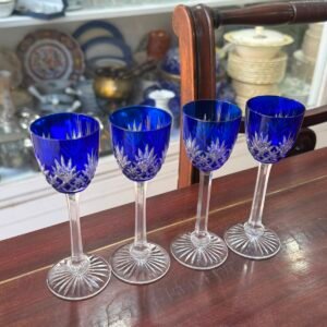 Set de 4 copas de cristal súper tallado azul estilo BACCARAT para licor