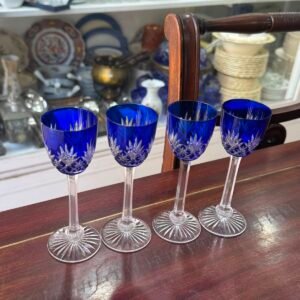 Set de 4 copas de cristal súper tallado azul estilo BACCARAT para licor