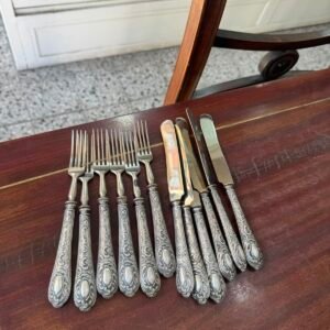 Juego de 6 tenedores y 6 cuchillos para postre plata 800