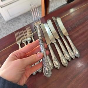 Juego de 6 tenedores y 6 cuchillos para postre plata 800