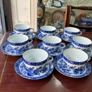 Juego de 8 dúos de té porcelana tsuji old blue
