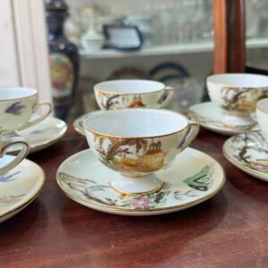 Juego de 6 dúos de café porcelana tsuji diseño oriental pintado a mano con oro
