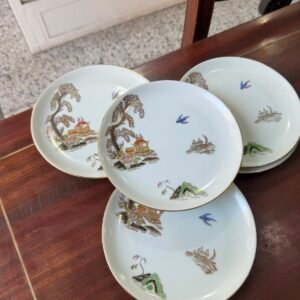 Juego de 6 platos de postre o pan porcelana tsuji diseño oriental pintado a mano con oro