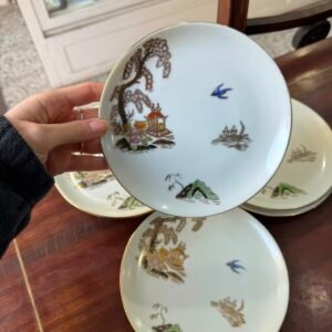 Juego de 6 platos de postre o pan porcelana tsuji diseño oriental pintado a mano con oro
