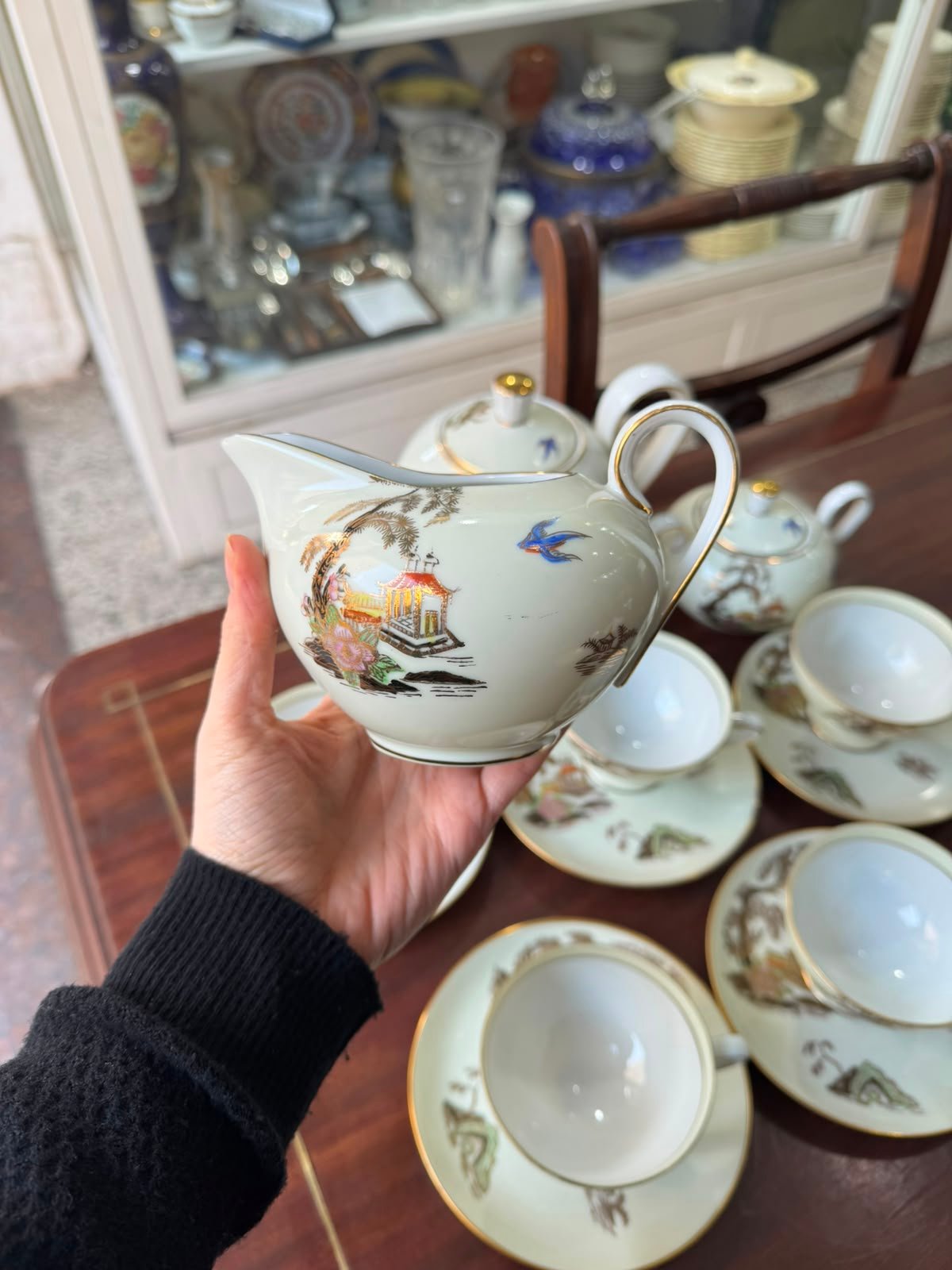 Juego de té porcelana tsuji diseño oriental pintado a mano con oro - Imagen 9