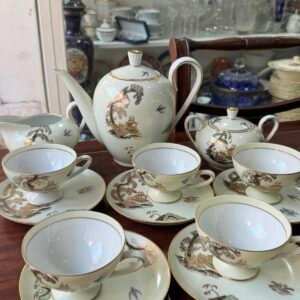 Juego de té porcelana tsuji diseño oriental pintado a mano con oro