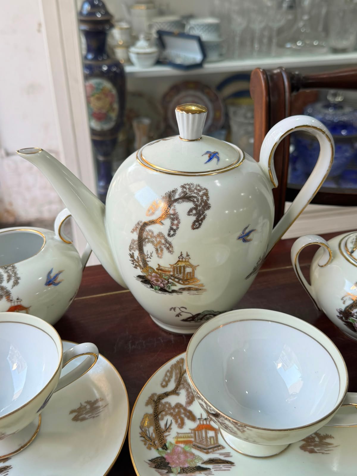 Juego de té porcelana tsuji diseño oriental pintado a mano con oro - Imagen 7