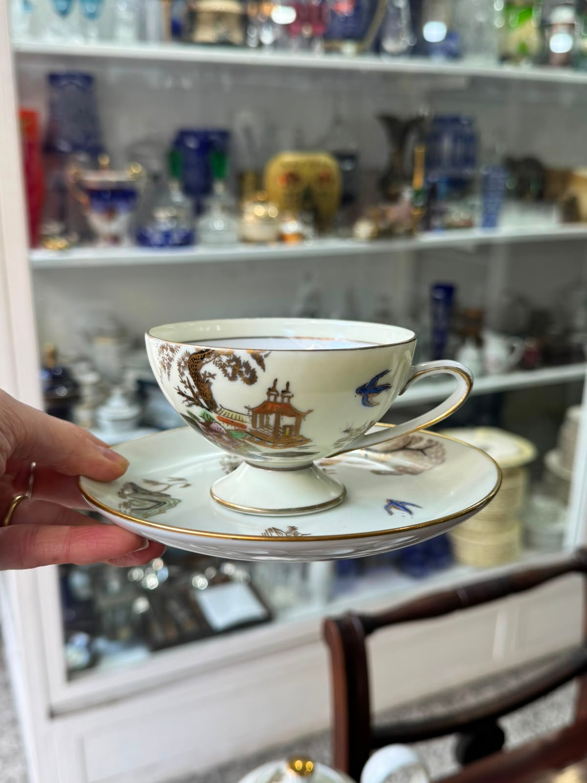 Juego de té porcelana tsuji diseño oriental pintado a mano con oro - Imagen 6