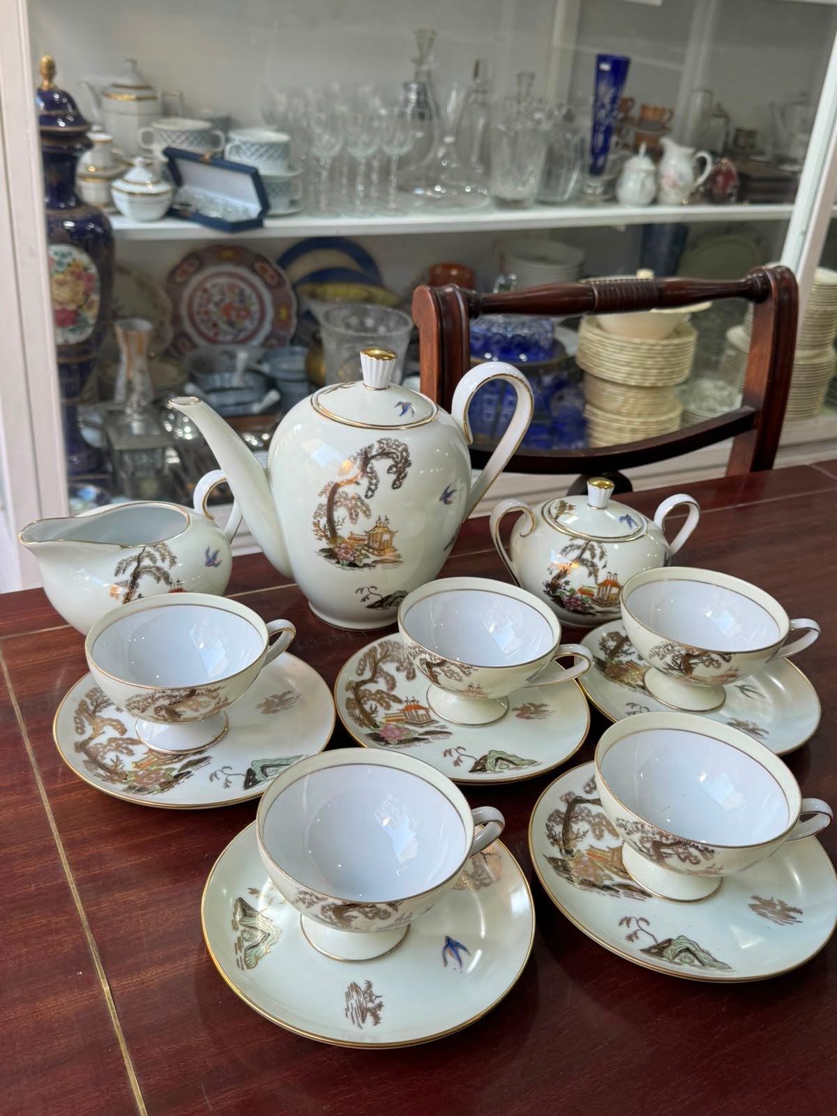 Juego de té porcelana tsuji diseño oriental pintado a mano con oro - Imagen 4