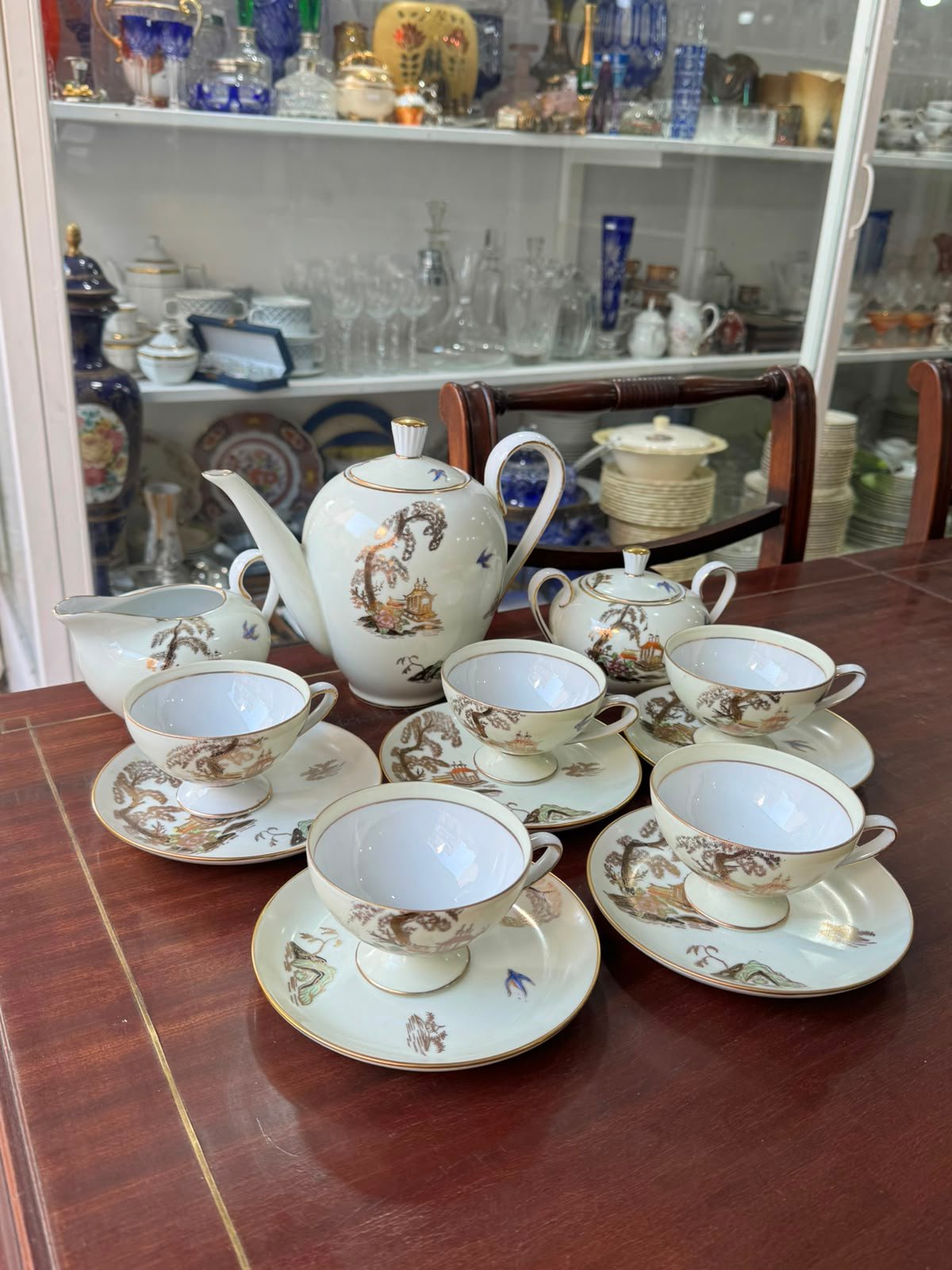 Juego de té porcelana tsuji diseño oriental pintado a mano con oro - Imagen 3