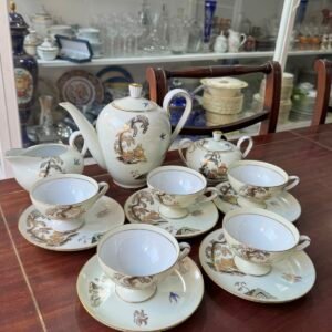 Juego de té porcelana tsuji diseño oriental pintado a mano con oro