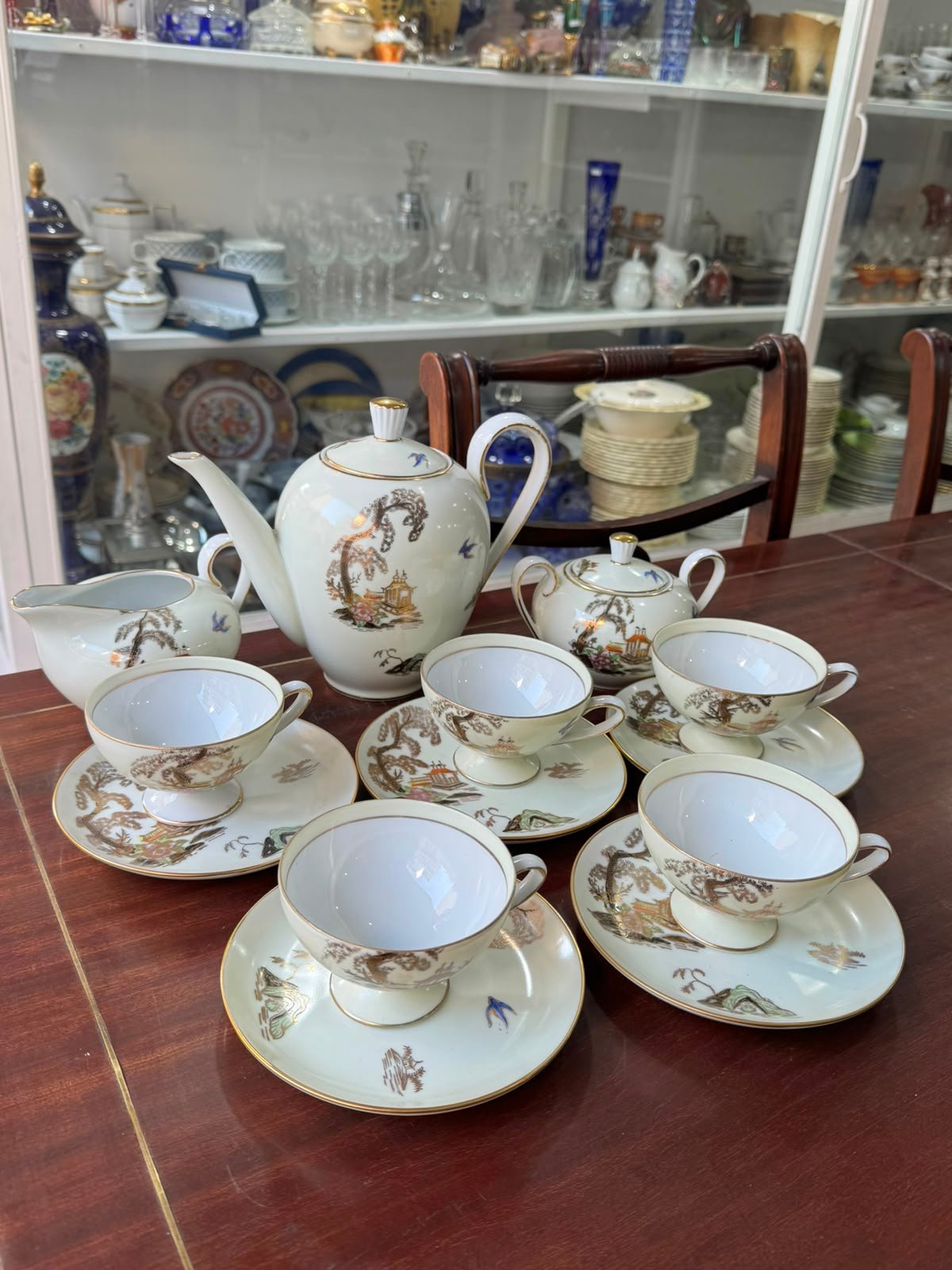 Juego de té porcelana tsuji diseño oriental pintado a mano con oro - Imagen 2