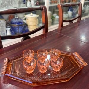 Fuente con 6 vasos rosas de 1940 estilo ART-DECO