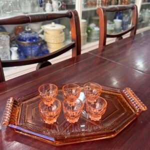 Fuente con 6 vasos rosas de 1940 estilo ART-DECO
