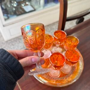 Juego de 6 copas con fuente carnival glass