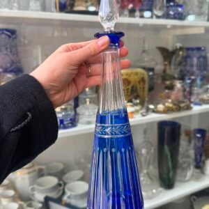 Exquisito botellón de cristal súper tallado azul estilo BACCARAT