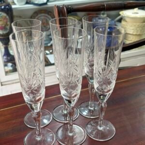 Juego de 6 copas de cristal súper tallado para champagne