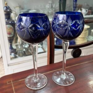 Par de copones de cristal súper tallado azul