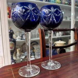 Par de copones de cristal súper tallado azul