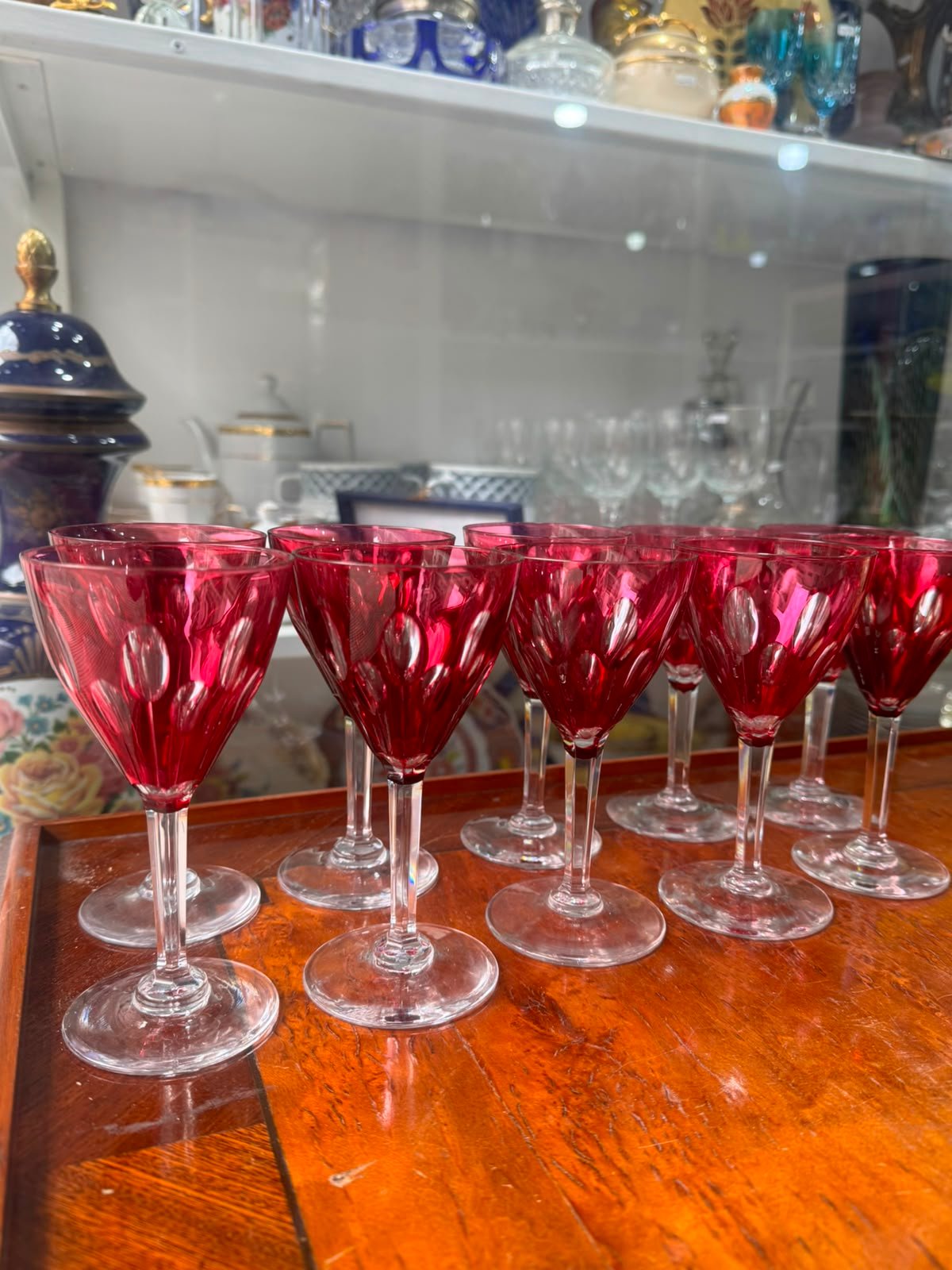 Exquisito juego de 10 copas de cristal rubi estilo estilo VAL SAINT LAMBERT - Imagen 2