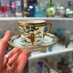 Dúo de café porcelana oriental pintada a mano