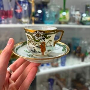 Dúo de café porcelana oriental pintada a mano