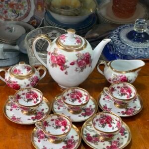 Juego de café porcelana tsuji pintado a mano con oro