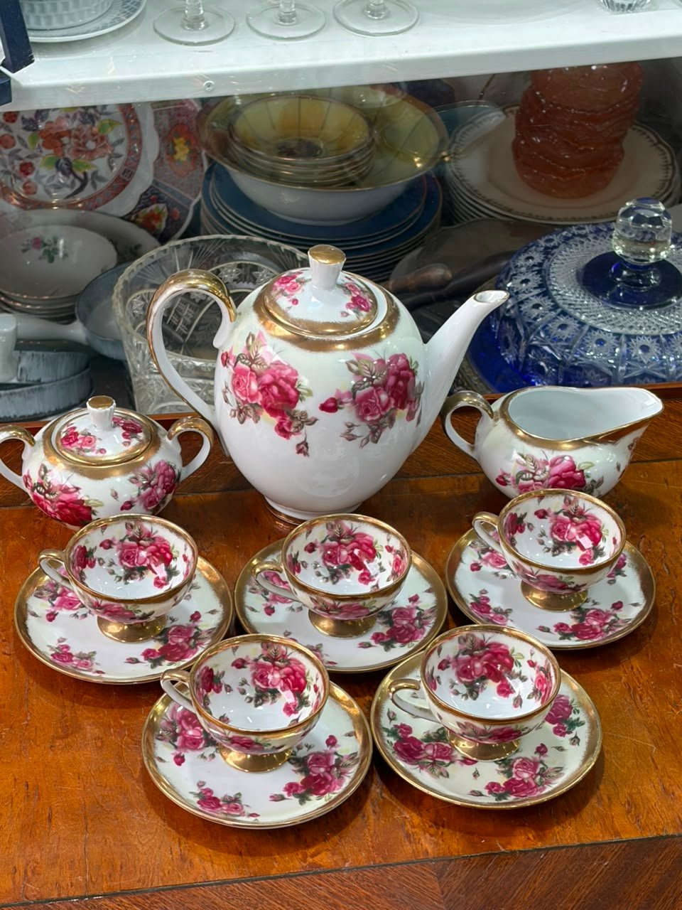 Juego de café porcelana tsuji pintado a mano con oro - Imagen 2