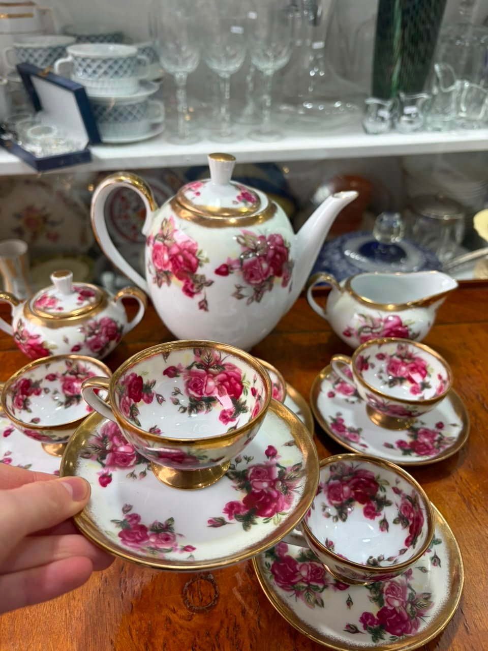 Juego de café porcelana tsuji pintado a mano con oro - Imagen 3
