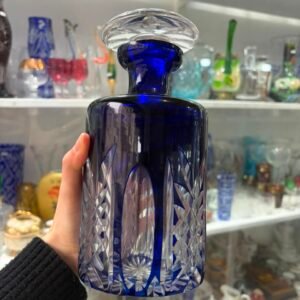 Exquisito botellón de cristal súper tallado azul