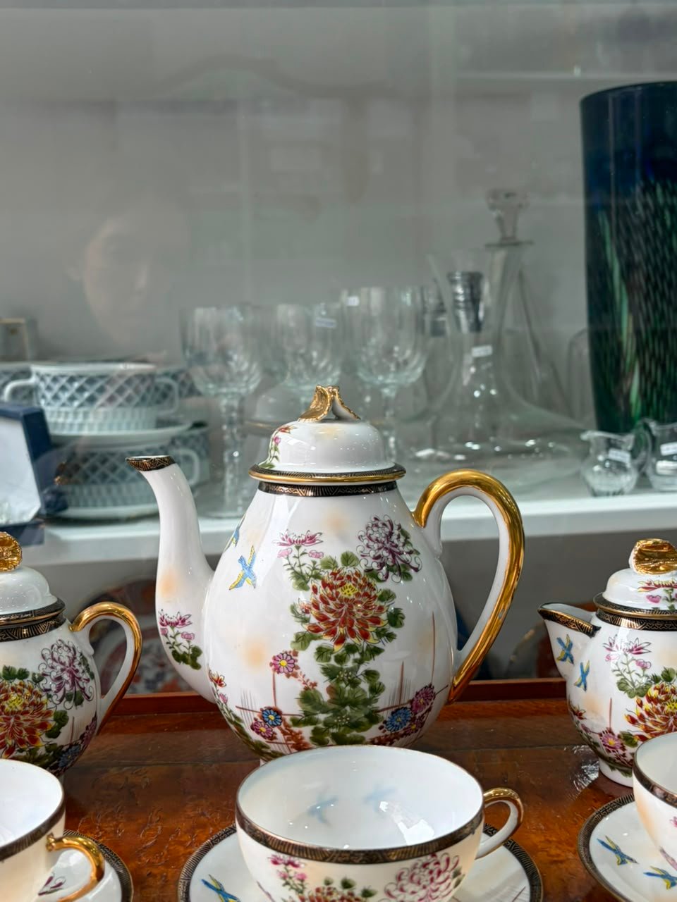Juego de café porcelana oriental pintado a mano con oro - Imagen 8
