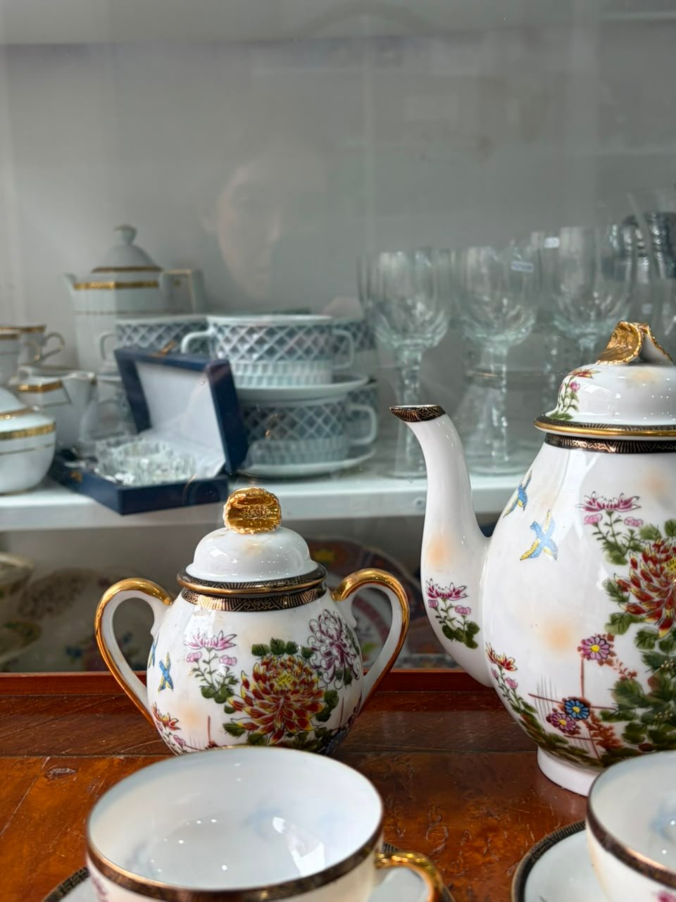 Juego de café porcelana oriental pintado a mano con oro - Imagen 7