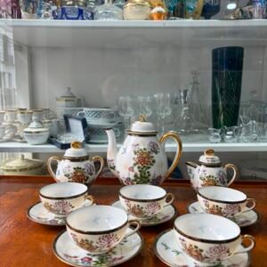 Juego de café porcelana oriental pintado a mano con oro