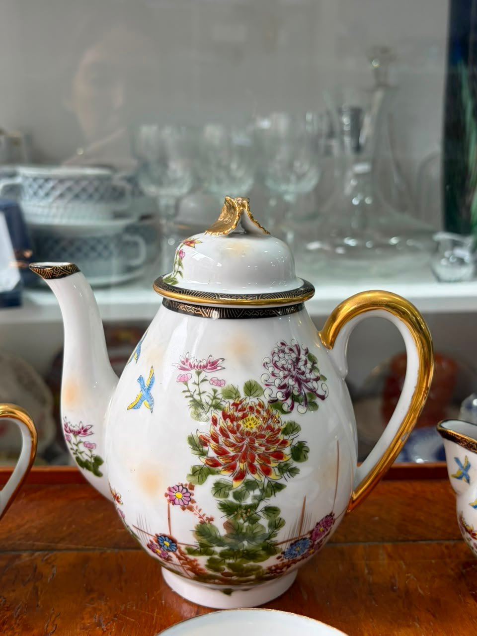 Juego de café porcelana oriental pintado a mano con oro - Imagen 3