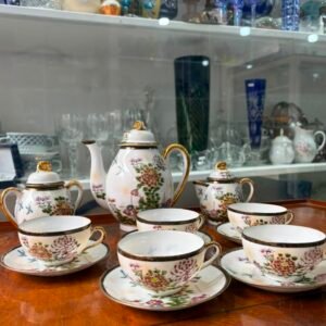 Juego de café porcelana oriental pintado a mano con oro