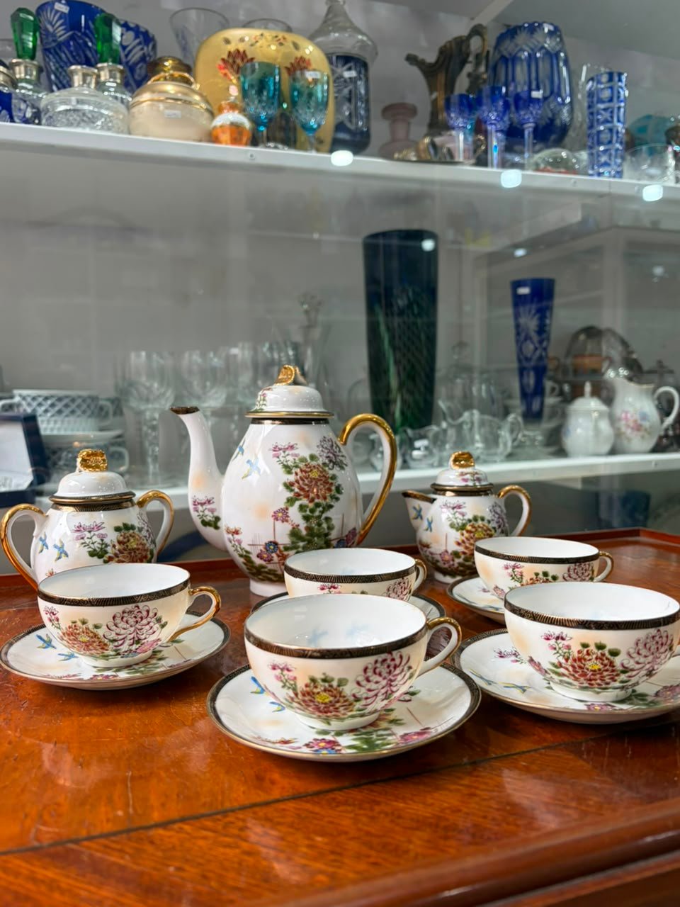 Juego de café porcelana oriental pintado a mano con oro - Imagen 2