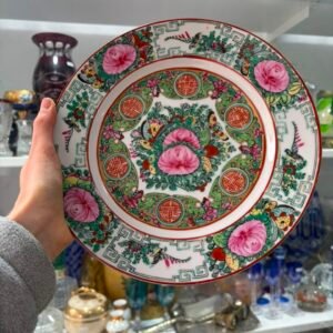 Plato porcelana oriental pintado a mano con oro