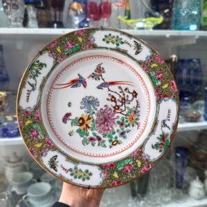 Plato porcelana oriental pintado a mano con oro