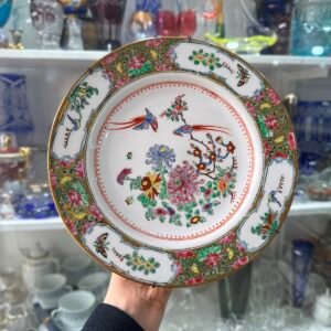 Plato porcelana oriental pintado a mano con oro