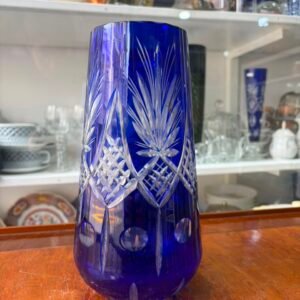 Florero de cristal super tallado azul