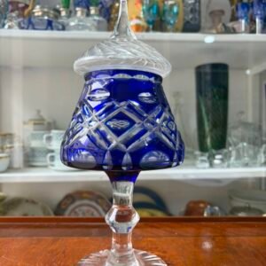 Caramelera o bombonera cristal súper tallado azul
