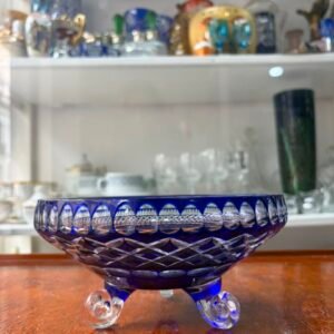 Bombonera o despojador de cristal súper tallado azul