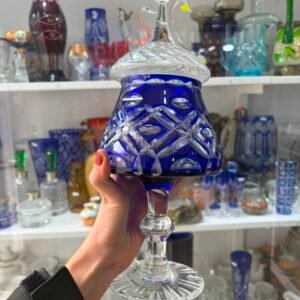 Caramelera o bombonera cristal súper tallado azul