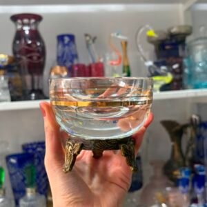 Cenicero de cristal con dorado con monturas de bronce