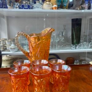 Jarra con 6 vasos carnival glass