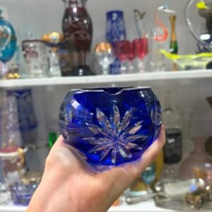 Cenicero de cristal súper tallado azul