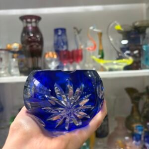Cenicero de cristal súper tallado azul