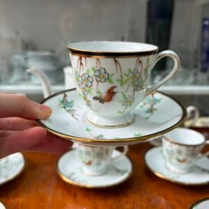 Juego de café porcelana tsuji pintado a mano con oro