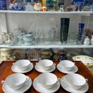 Juego de 6 consomeras de porcelana con oro